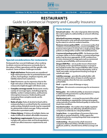 Thumbnail image of Commercial Insurance publication for Restaurants