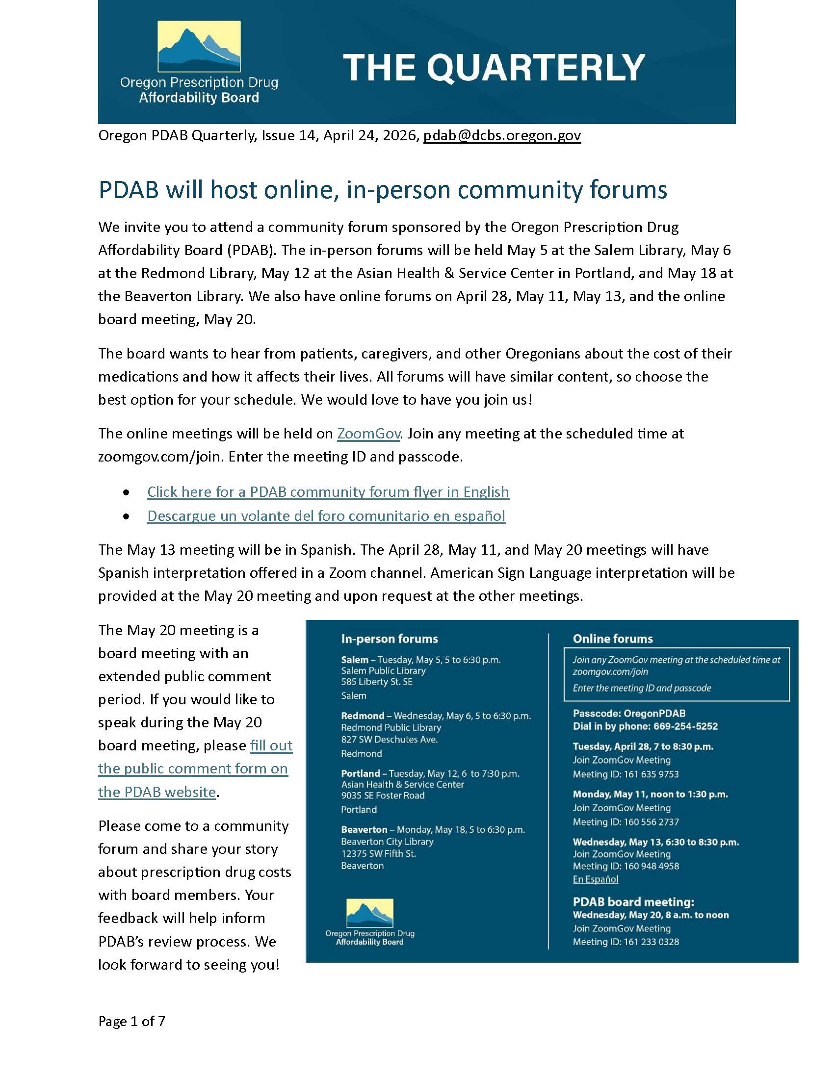 Prescription Drug Affordability Board Newsletter April 24, 2026